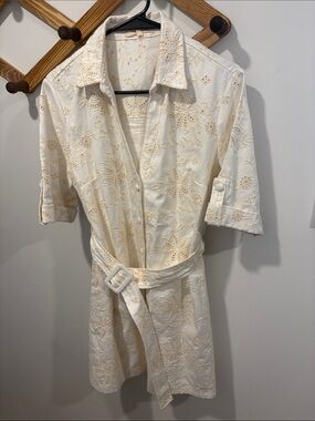 Solitaire white cream eyelet denim button down dress